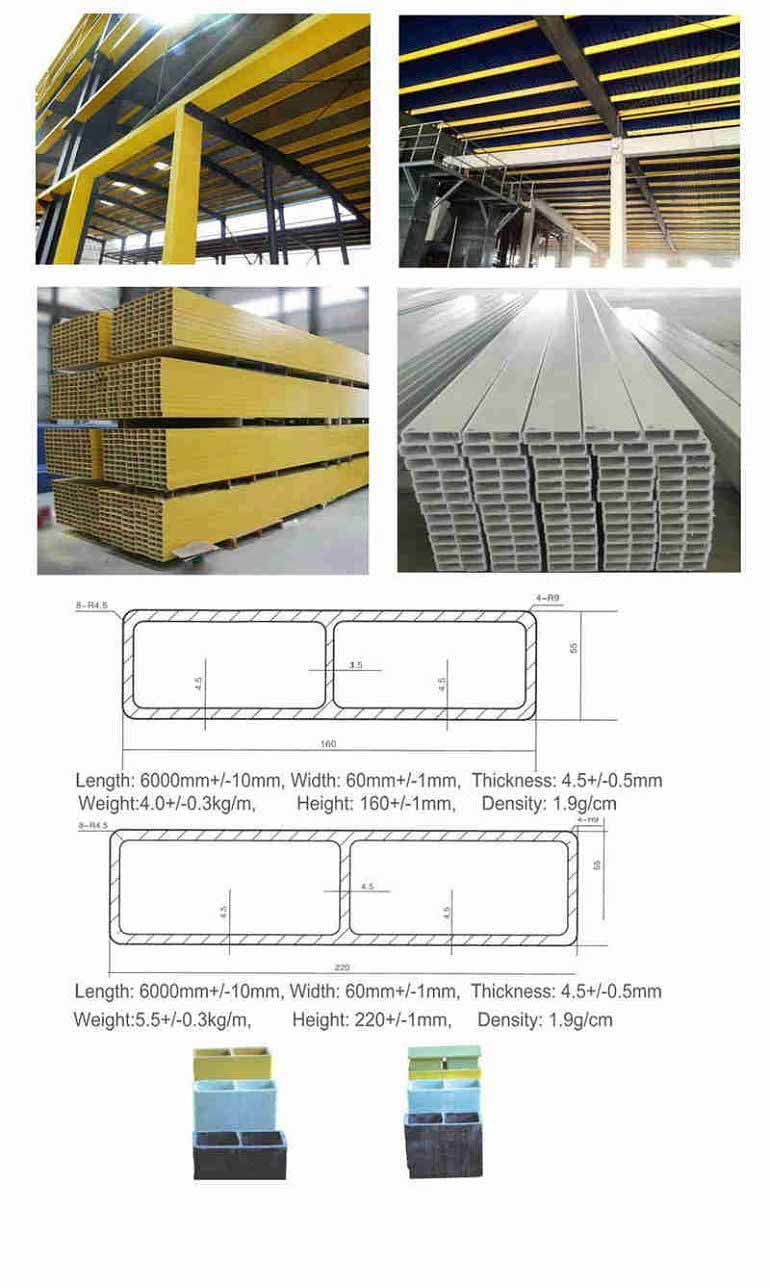 Anticorrosive Fiberglass Reinforced Polyester Roof Purline Rectangle Profiles FRP Purlin(001)