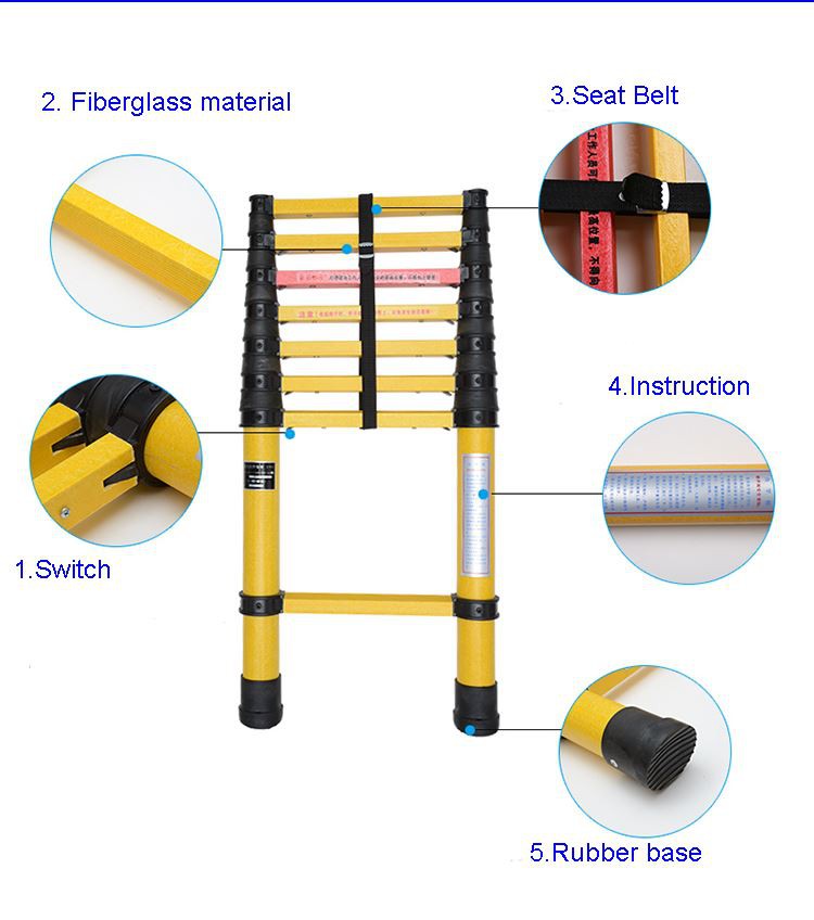 3.8m Insulating portable telescopic ladder FRP Insulating Ladder