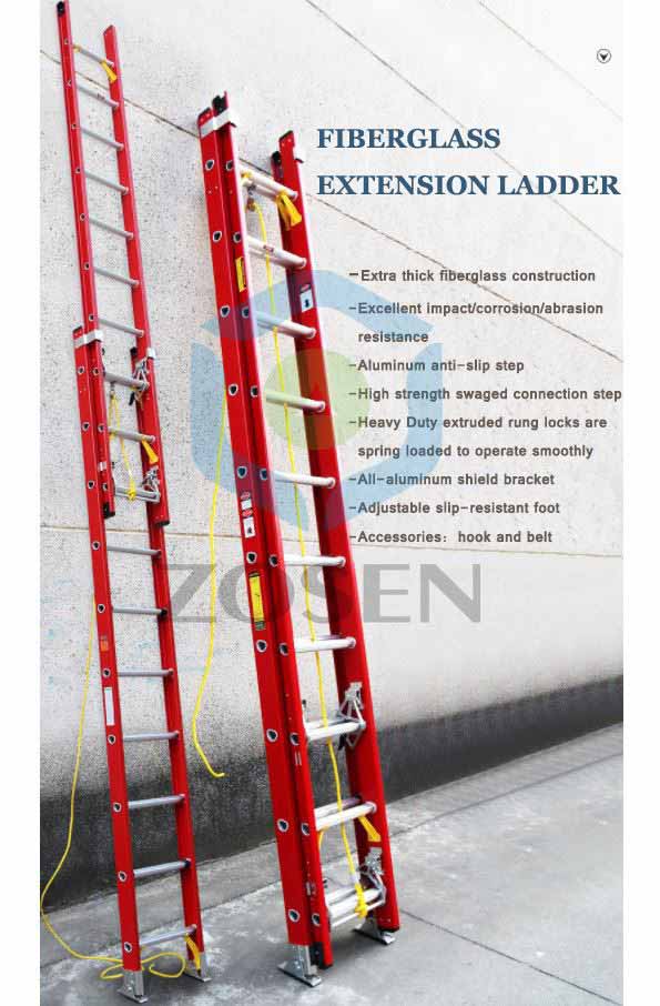 12m Fiberglass Extension Ladder with Handrail