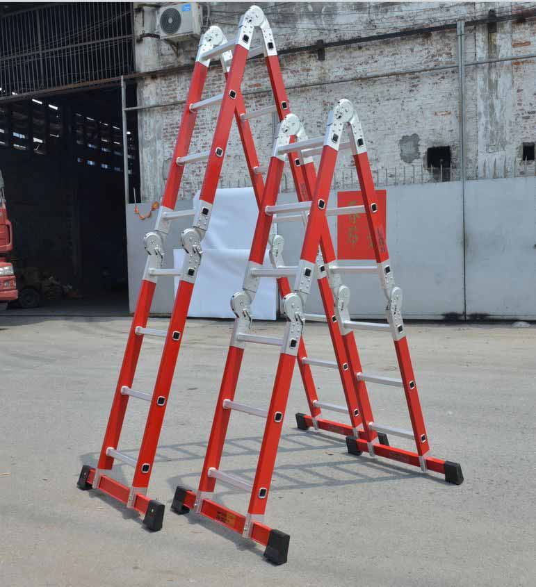 Tactical Folding Ladder 16 Steps 10 Meter fiberglass Fold Up Scaffold Extended For Roof Extension Safety