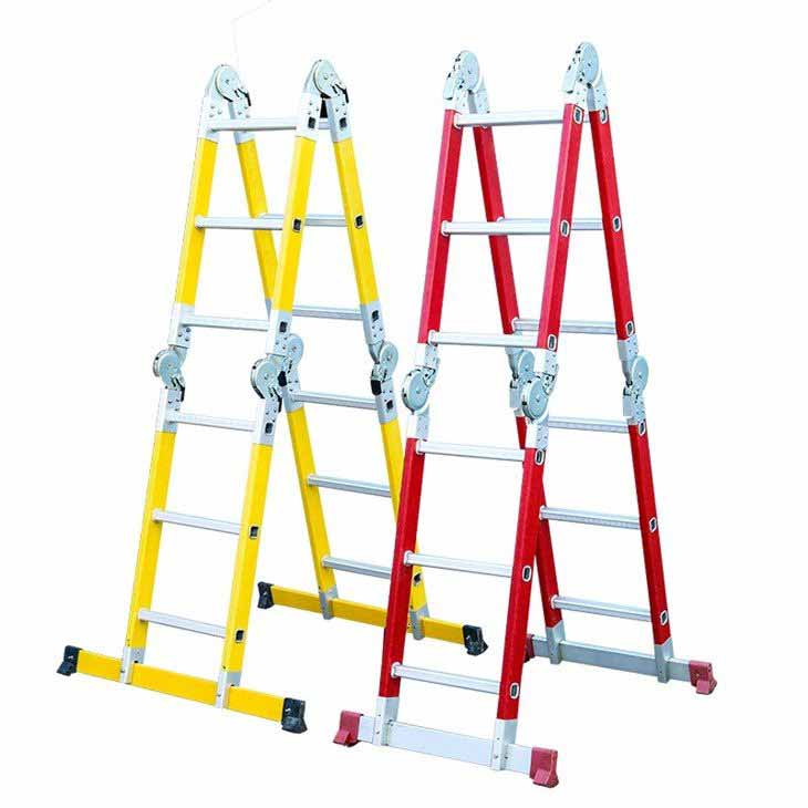 EN131 yellow red multi-purpose fiberglass folding ladder used for professional and DIY
